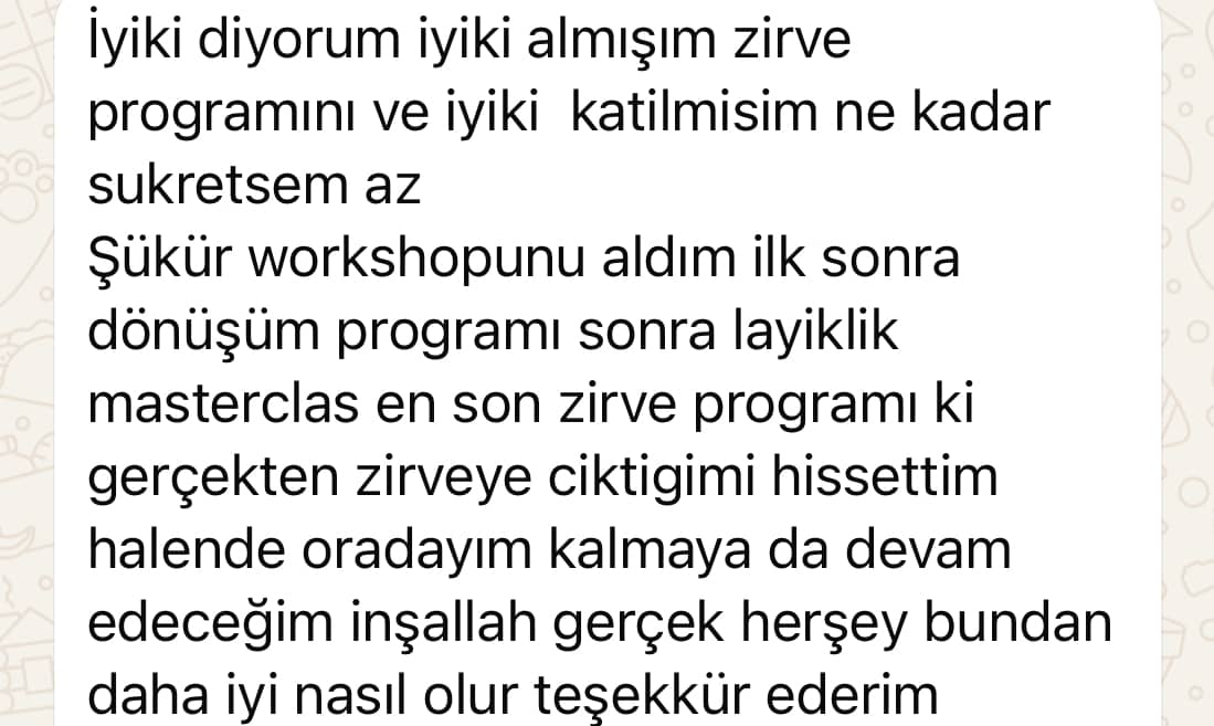 Danışanın mesajının ekran görüntüsü